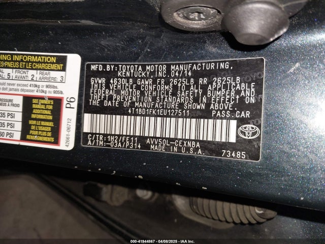 4T1BD1FK1EU127511 Toyota Camry Hybrid Le