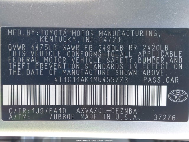 4T1C11AK1MU455773 Toyota CAMRY LE