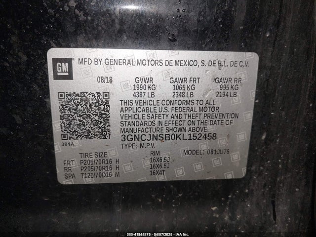 3GNCJNSB0KL152458 Chevrolet TRAX LS