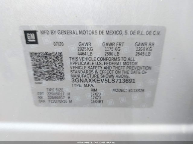 3GNAXKEV5LS713691 Chevrolet Equinox Fwd Lt 1.5l Turbo