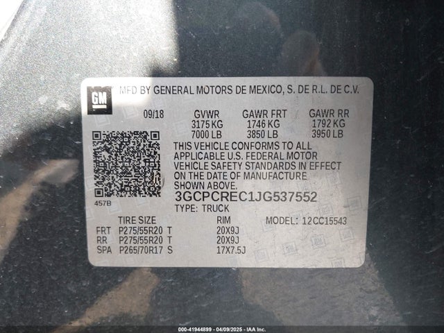 3GCPCREC1JG537552 Chevrolet Silverado 1500 1lt