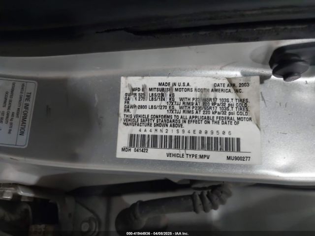 2004 MITSUBISHI ENDEAVOR 4A4MN21S94E009506 Photo 8