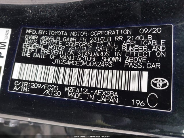 JTDS4MCE0MJ062493 Toyota COROLLA SE