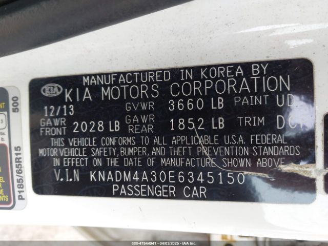 KNADM4A30E6345150 KIA RIO LX