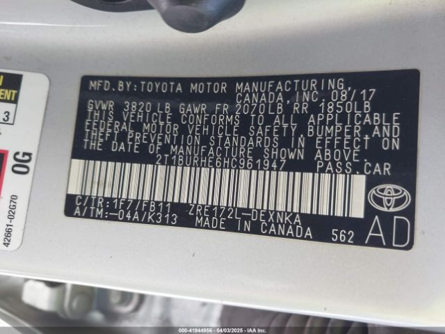 2T1BURHE6HC961947 Toyota COROLLA LE