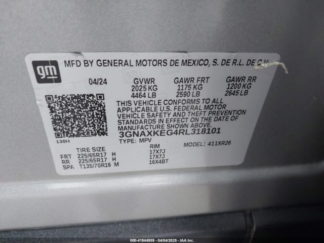 3GNAXKEG4RL318101 Chevrolet Equinox Fwd Lt