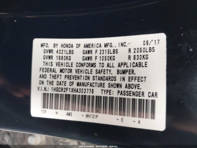 1HGCR2F1XHA303776 Honda Accord Sport Se