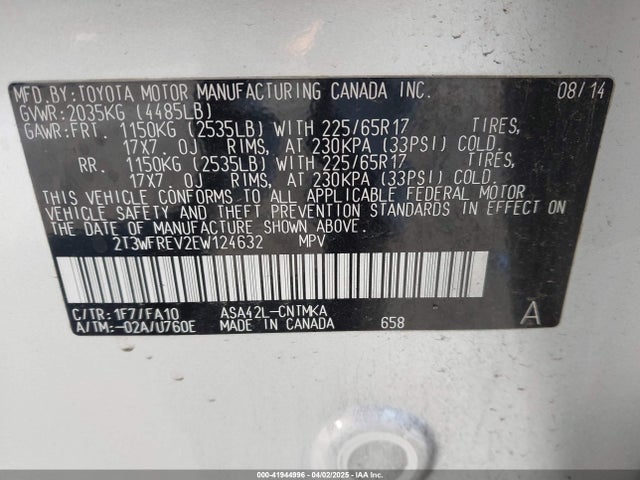 2T3WFREV2EW124632 Toyota Rav4 Xle