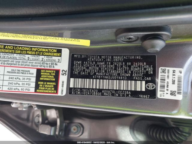 4T1B11HK0JU014813 Toyota CAMRY SE