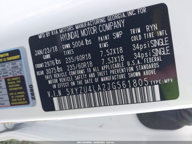 2018 HYUNDAI SANTA FE SPORT 5XYZU4LA2JG561805 Photo 8