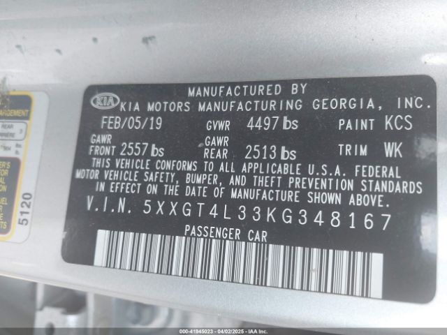 5XXGT4L33KG348167 KIA Optima Lx