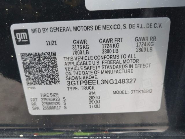 3GTP9EEL3NG148327 GMC Sierra 1500 Limited 4wd  Short Box At4
