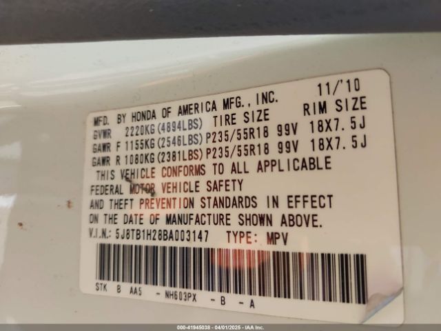 2011 ACURA RDX 5J8TB1H28BA003147 Photo 8