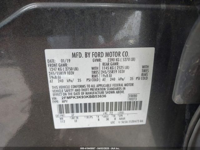 2FMPK3K93KBB53636 Ford Edge Titanium