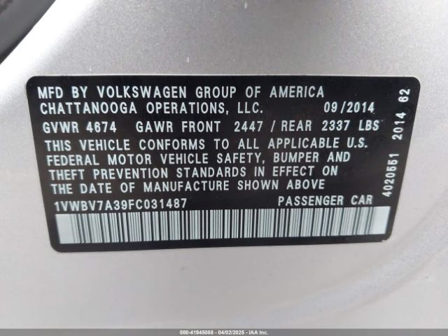 1VWBV7A39FC031487 Volkswagen Passat 2.0l Tdi Se