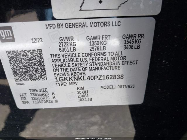 1GKKNKL40PZ162838 GMC Acadia Fwd Sle