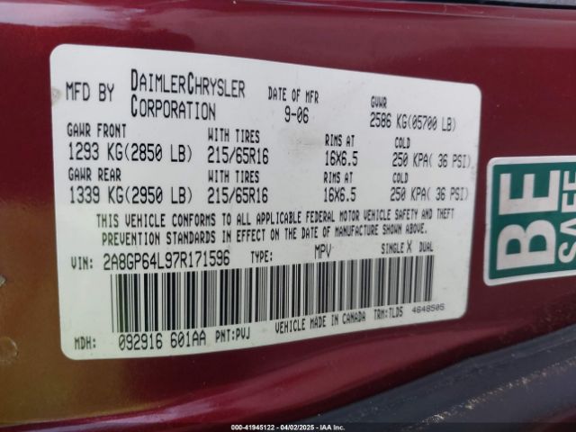 2007 CHRYSLER TOWN & COUNTRY 2A8GP64L97R171596 Photo 8