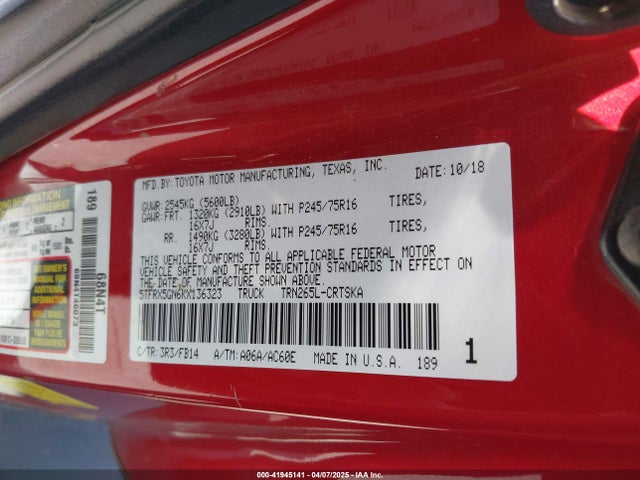 5TFRX5GN6KX136323 Toyota Tacoma Sr