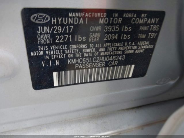 KMHC65LC2HU048243 Hyundai Ioniq Hybrid Blue