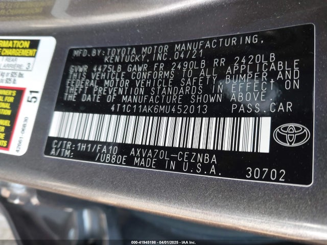 4T1C11AK6MU452013 Toyota CAMRY LE