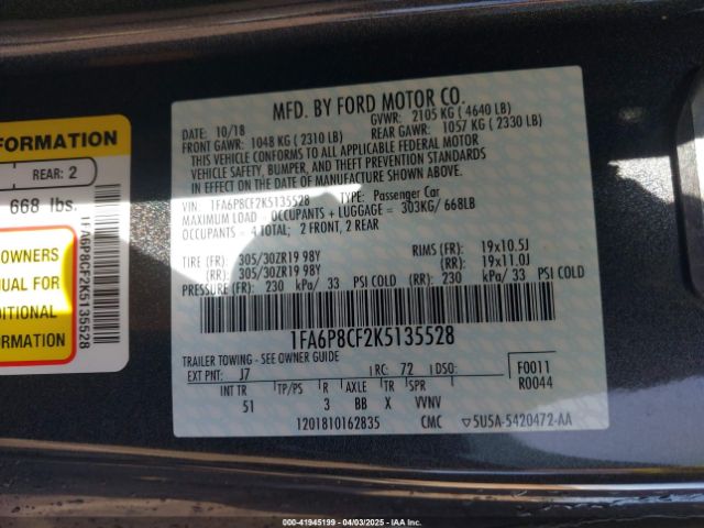 1FA6P8CF2K5135528 Ford Mustang Gt Premium
