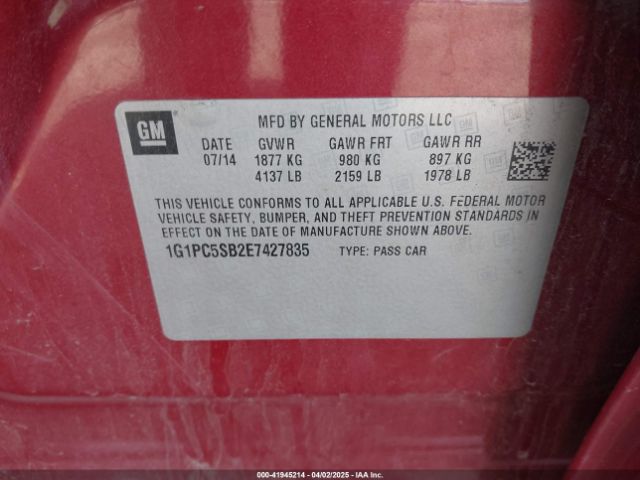 1G1PC5SB2E7427835 Chevrolet Cruze 1lt Auto