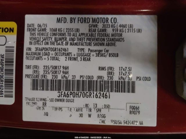 3FA6P0H70GR162461 Ford FUSION SE