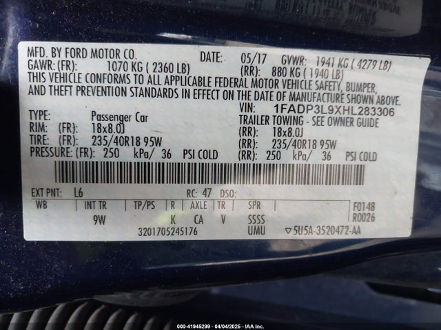 1FADP3L9XHL283306 Ford FOCUS ST