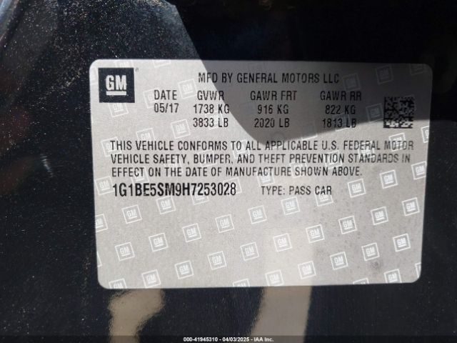 1G1BE5SM9H7253028 Chevrolet Cruze Lt Auto