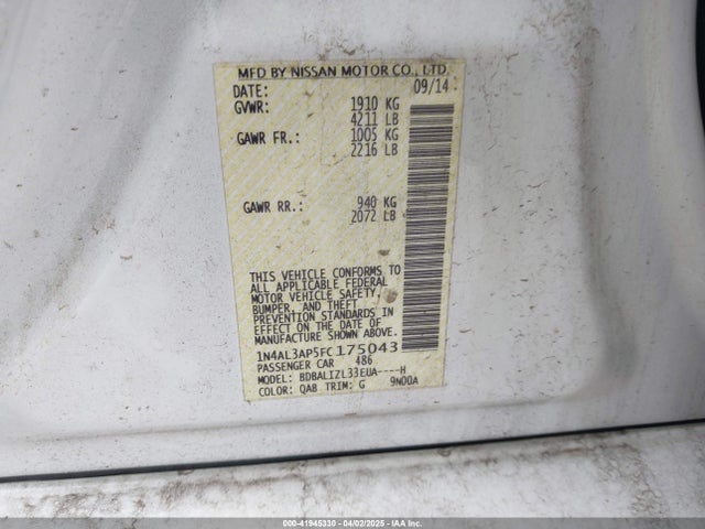1N4AL3AP5FC175043 Nissan Altima 2.5 Sv