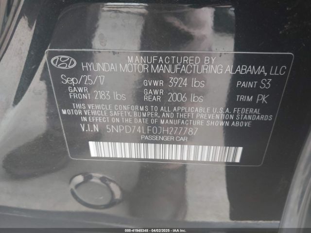 5NPD74LF0JH277787 Hyundai ELANTRA SE