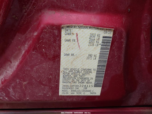 1N4AL3AP5EN224115 Nissan Altima 2.5 Sv
