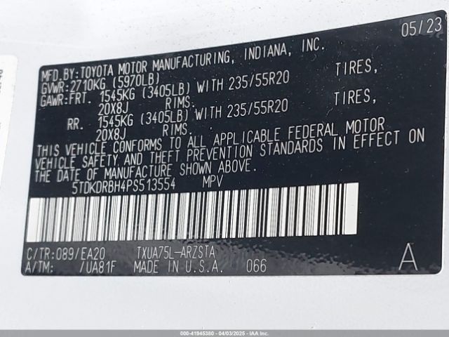 5TDKDRBH4PS513554 Toyota Highlander Xse