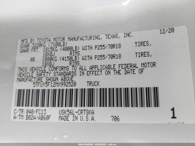 5TFUY5F12MX992520 Toyota Tundra Sr5