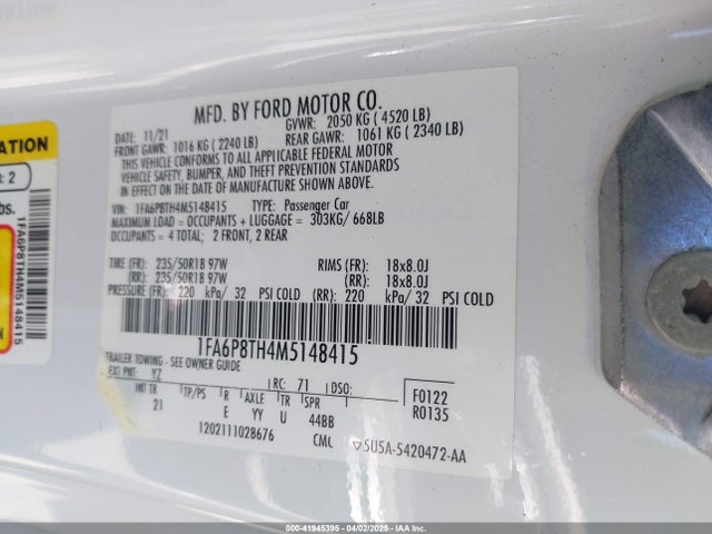 1FA6P8TH4M5148415 Ford 2021