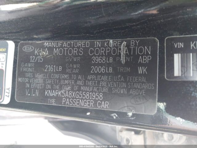 KNAFK5A8XG5581958 KIA Forte 5-door Lx