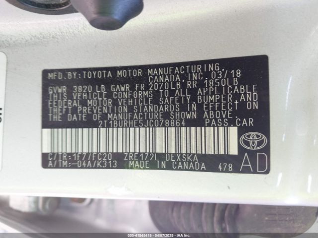 2T1BURHE5JC078864 Toyota COROLLA SE