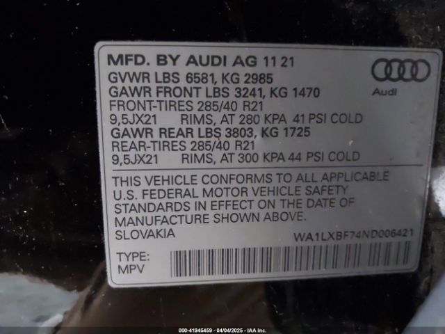 WA1LXBF74ND006421 Audi Q7 Premium Plus 55 Tfsi Quattro Tiptronic