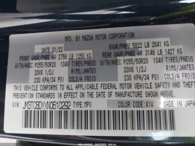 2022 MAZDA CX-9 JM3TCBDYXN0610292 Photo 8