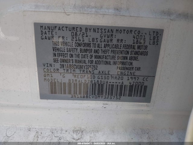 3N1AB8CV0MY325752 Nissan Sentra Sv Xtronic Cvt