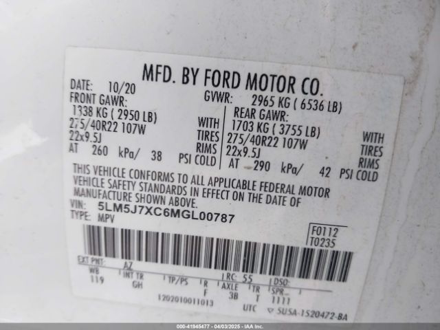 5LM5J7XC6MGL00787 Lincoln Aviator Reserve