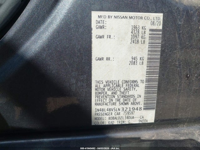 Nissan 2020 2020 1N4BL4BV5LN321948 Image 9