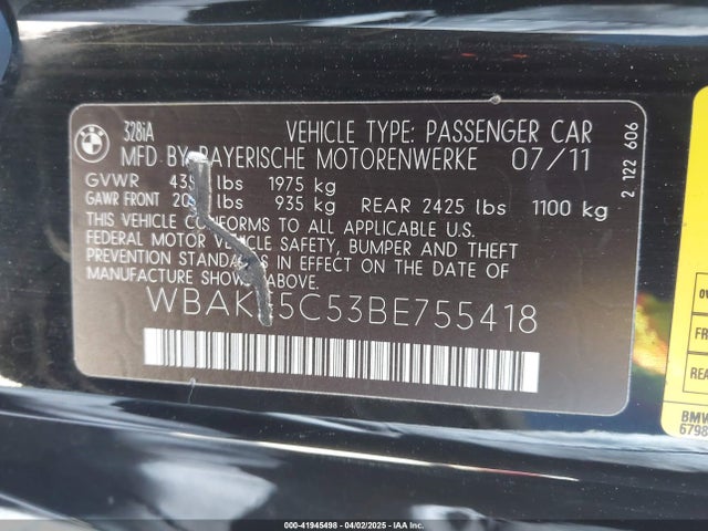 Продаж на аукціоні авто 2011 Bmw 328i, vin: WBAKE5C53BE755418, номер лоту: 41945498