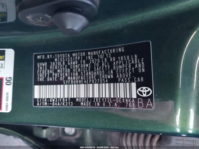 5YFBURHE4EP027054 Toyota COROLLA LE