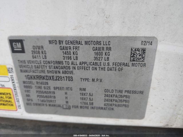 1GKKRRKDXEJ281703 GMC Acadia Slt-1
