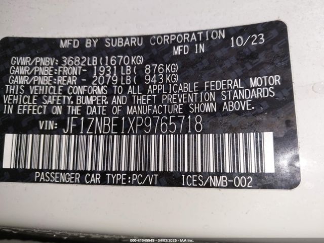 JF1ZNBE1XP9765718 Toyota Gr86 Premium