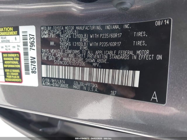 5TDYK3DC7ES517206 Toyota 2gr-fks