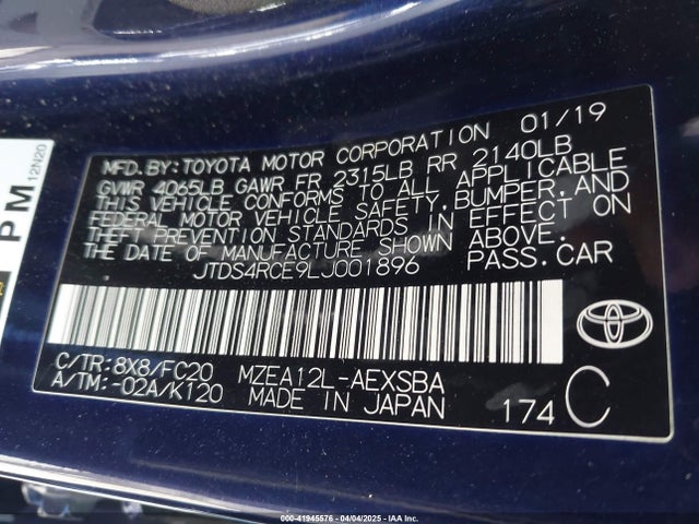 JTDS4RCE9LJ001896 Toyota COROLLA SE
