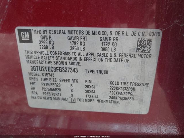 3GTU2VEC8FG327343 GMC Sierra 1500 Slt