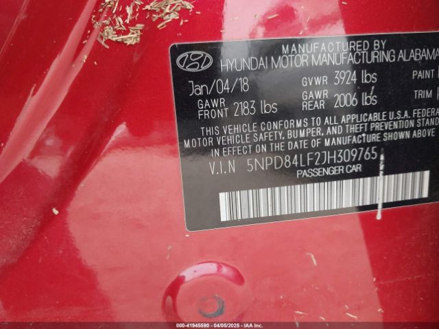 5NPD84LF2JH309765 Hyundai ELANTRA SEL